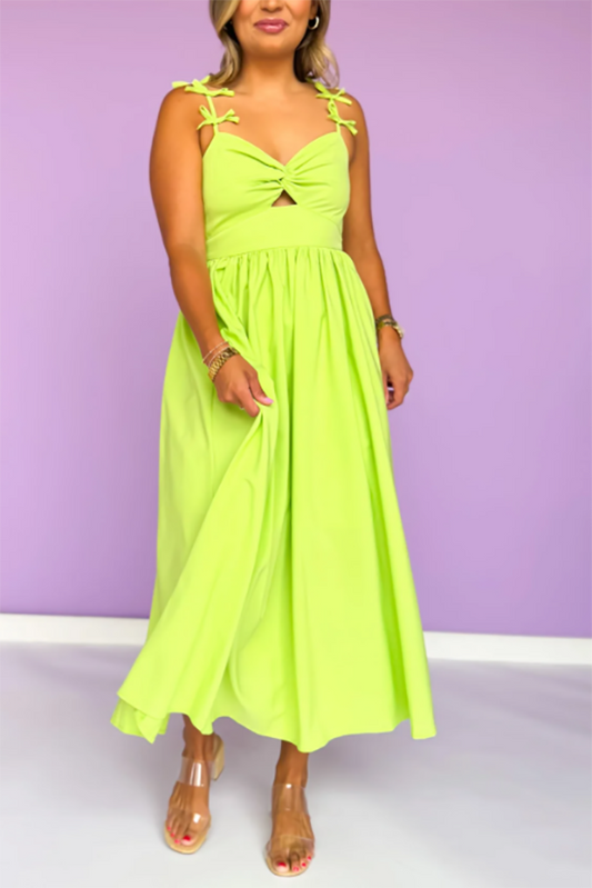Bow Shoulder Sleeveless Cutout Dress