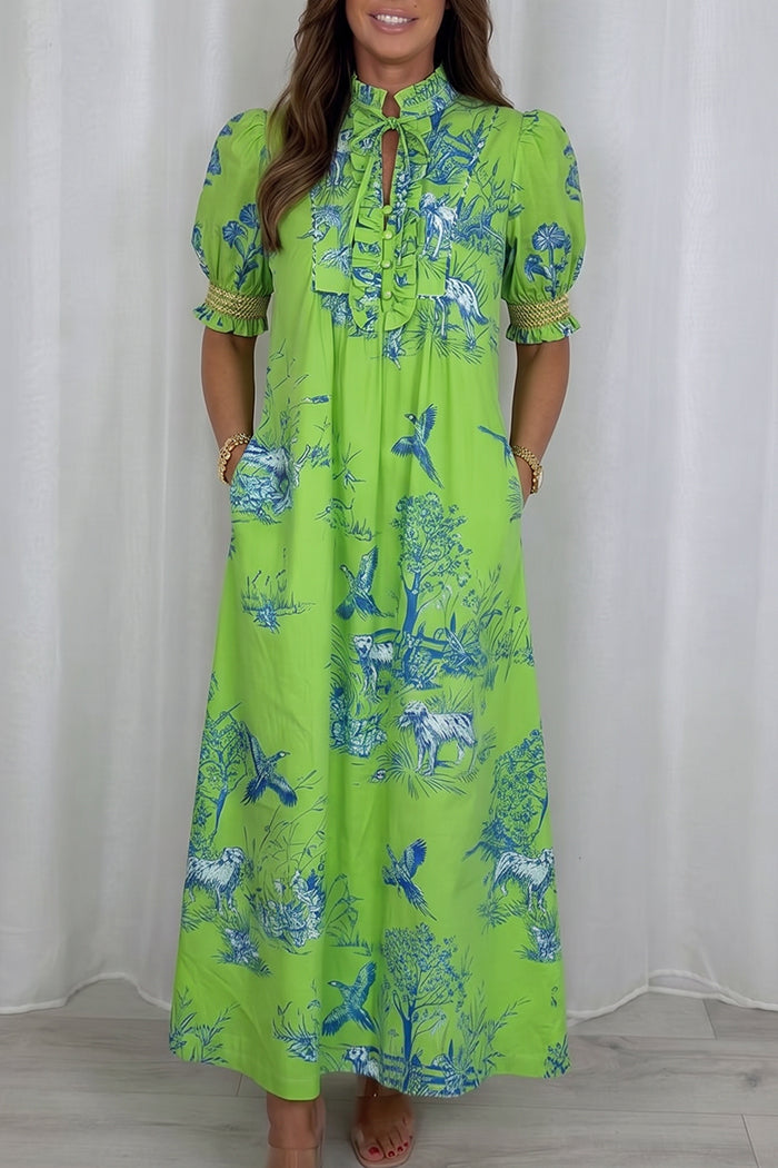Puff Sleeve Pocket Maxi Dress
