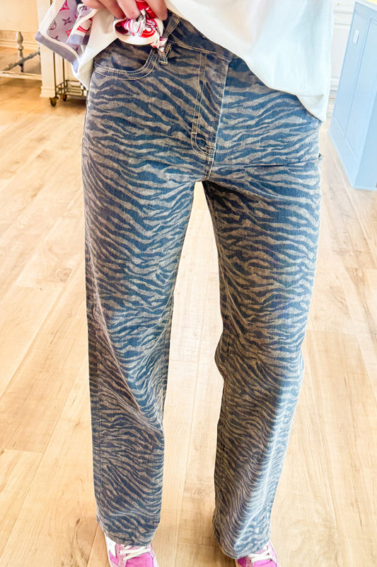 Tiger Print Wide Leg Jeans