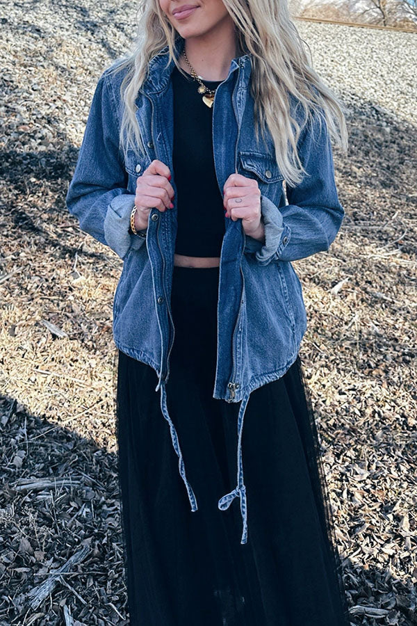 Casual Drawstring Denim Jacket