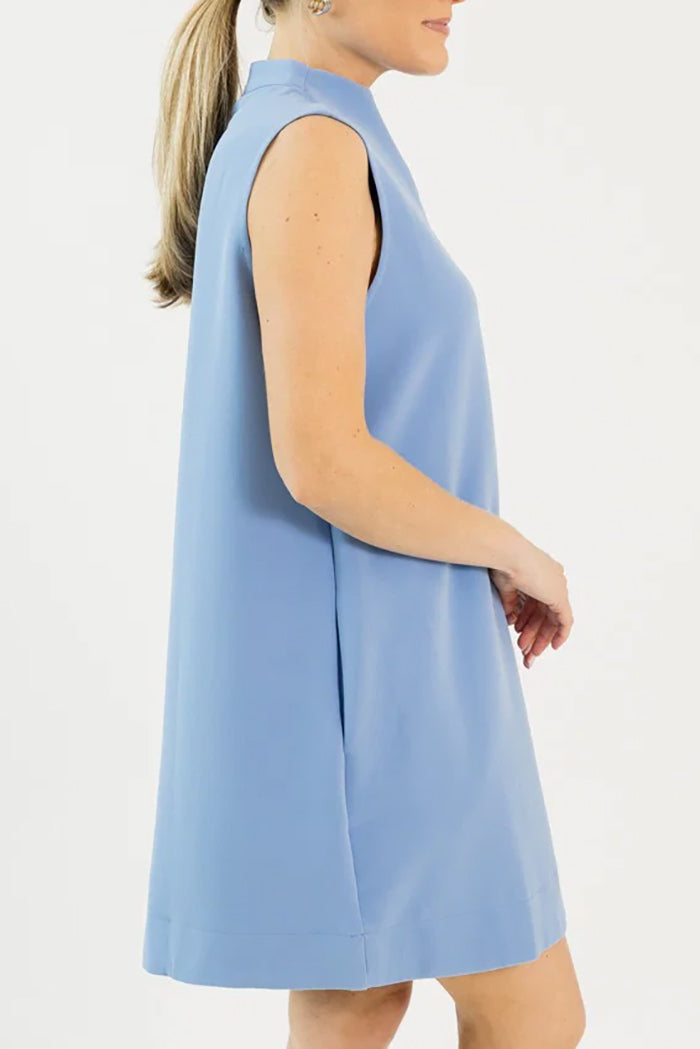 Sleeveless Split Necklined Pocketed Shift Dress
