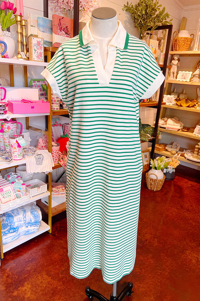 Green Striped Henley Dress