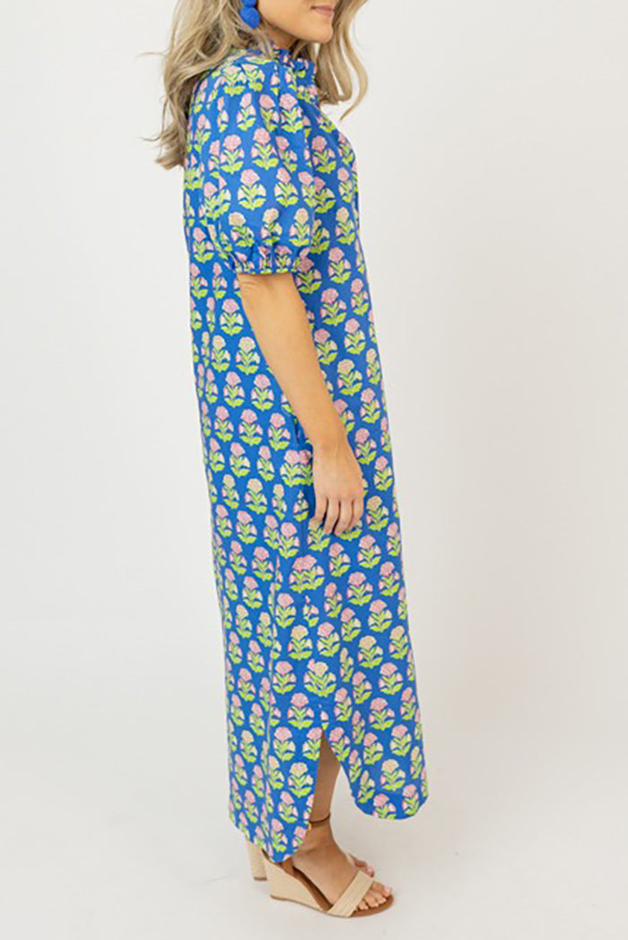 Puff Sleeve Floral Button Midi Dress
