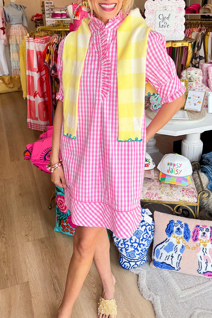 Pink Gingham Ruffle Collar Dress