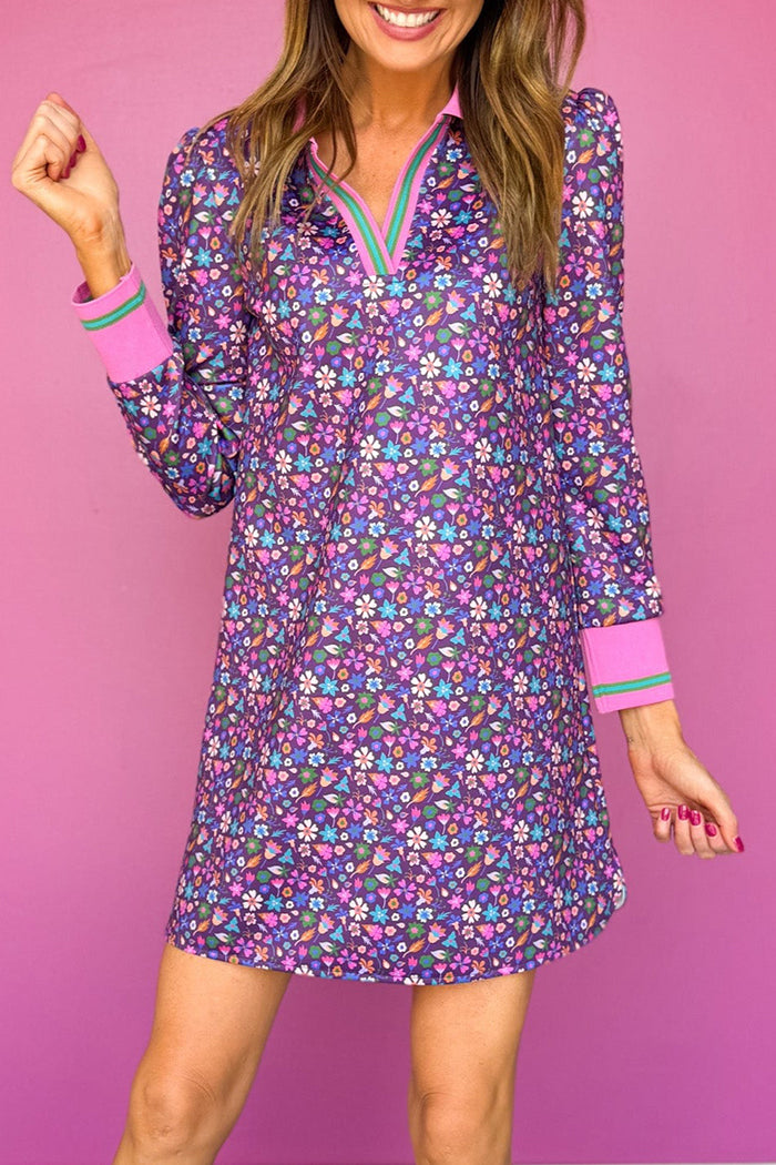 Animal Puff Long Sleeve Collared Active Dress