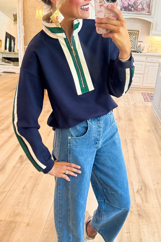 Solid Contrast Detail Sweatshirt
