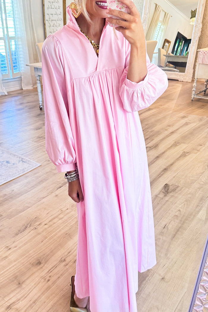 High Ruffle Neck Midi Dress