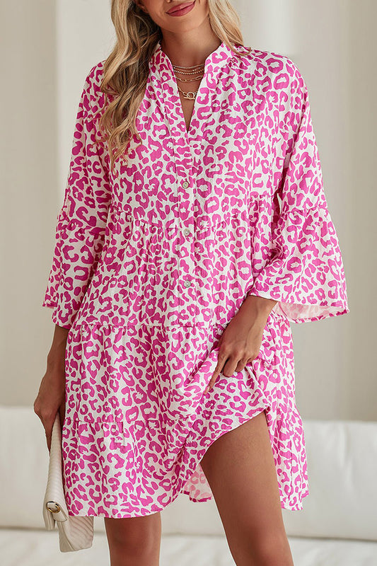 Leopard Print Flounce Sleeve Mini Dress