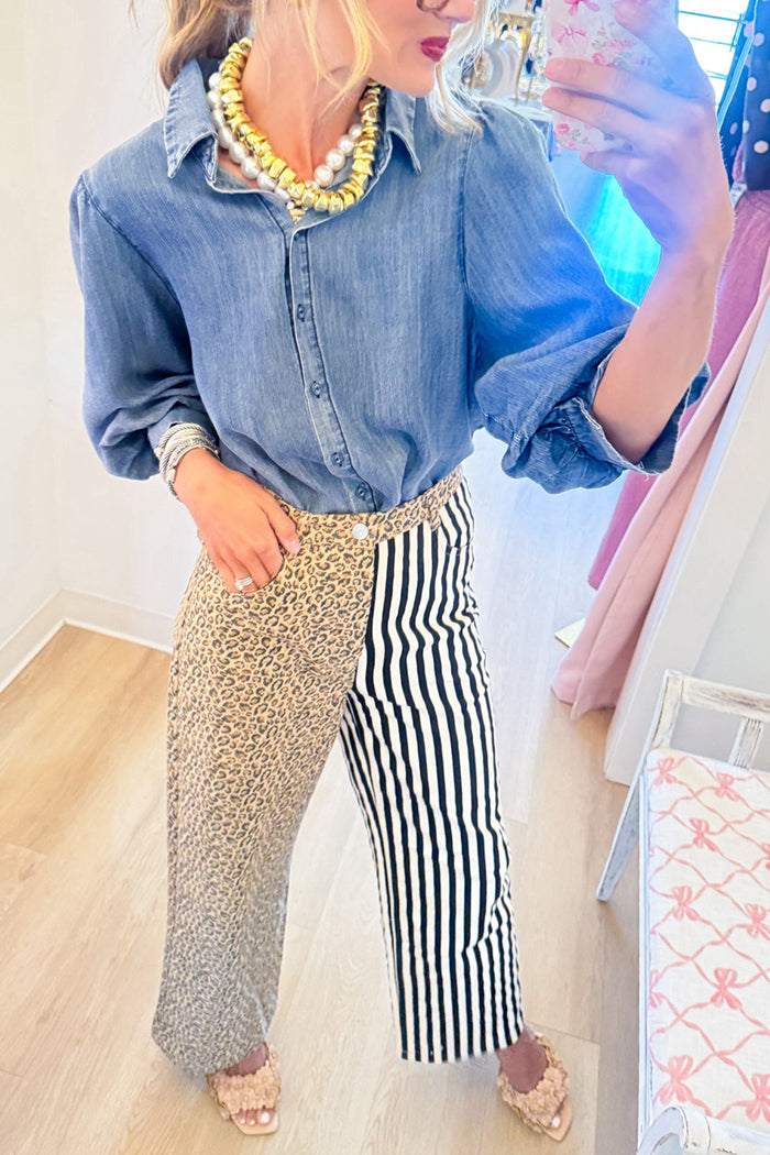 Leopard and Stripe Mixed Design Pants
