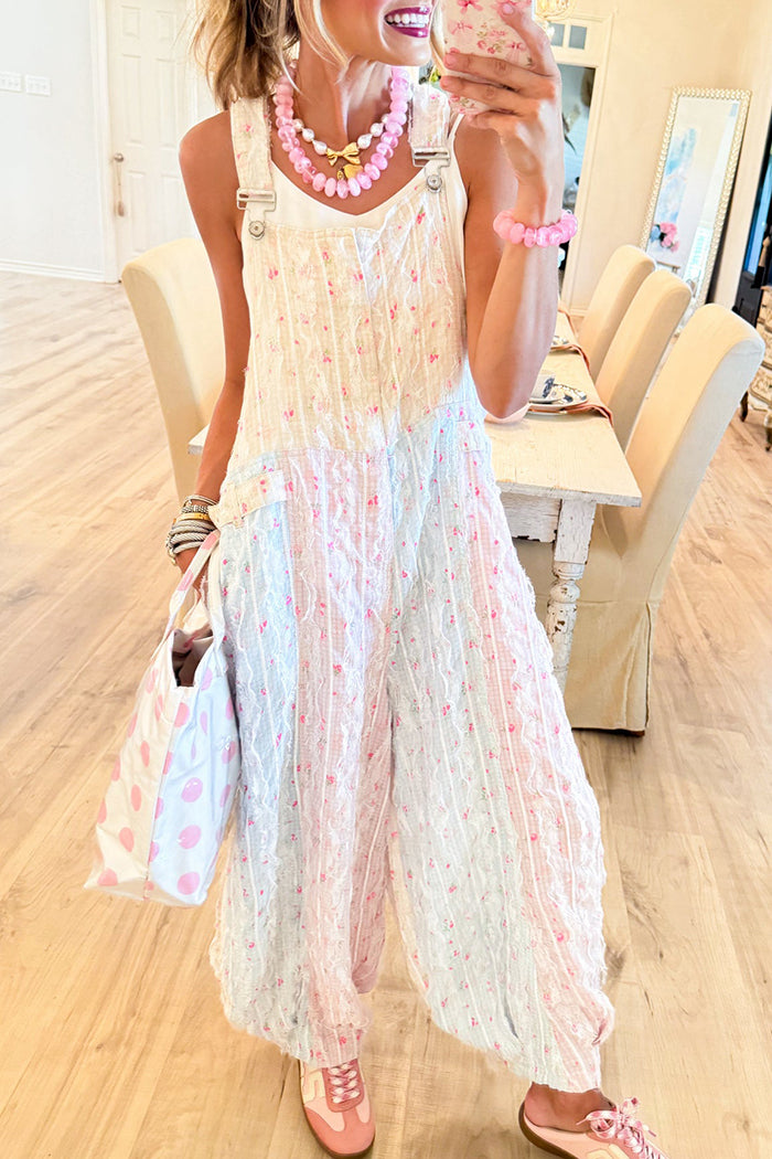 Pink And Blue Multi Floral Lace Overalls