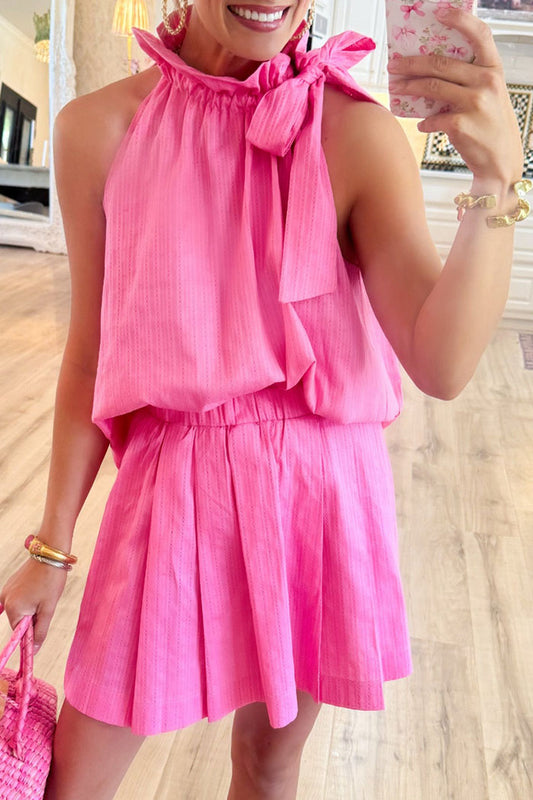 Sleeveless Jacquard Stripe Skirt Set