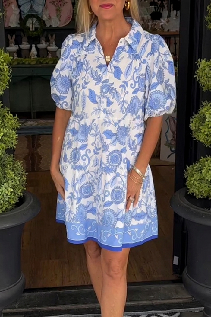 Printed Puff Sleeve Dress