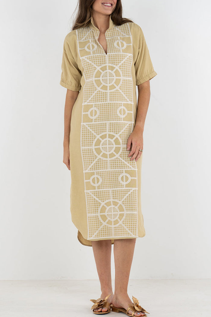 Geometric Lattice Stand Collar Dress