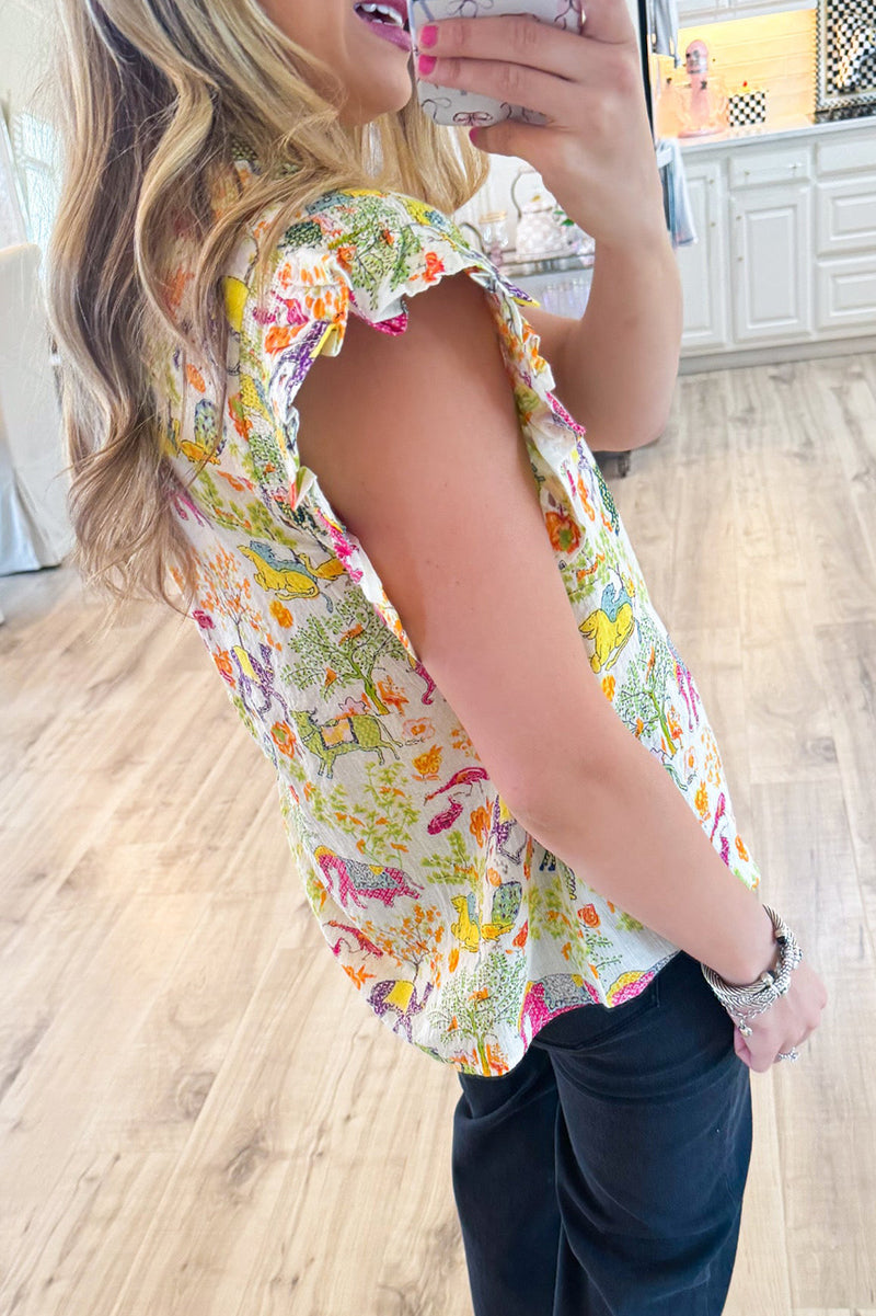 Casual Pleated Sleeve Floral Top