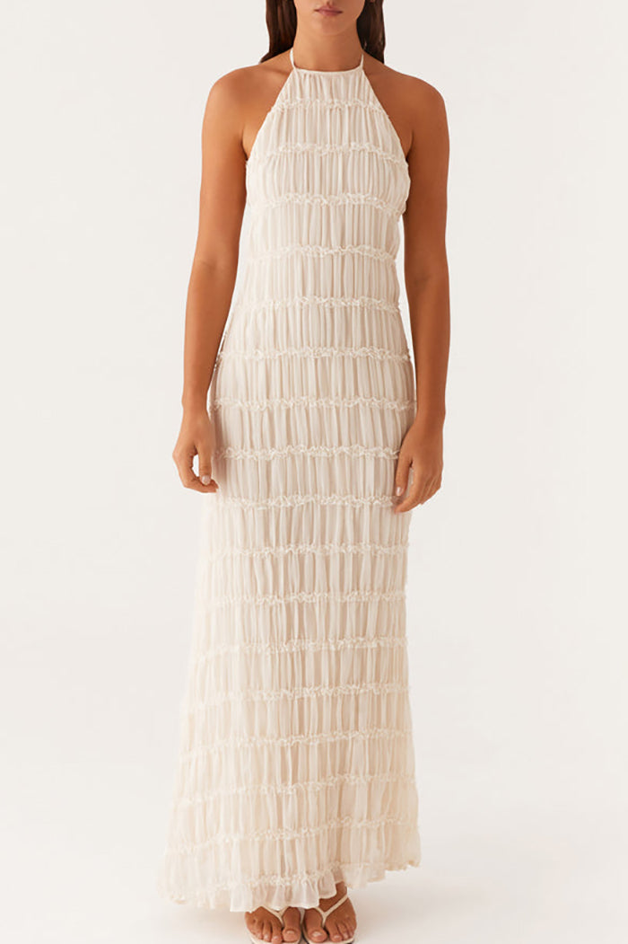 Tiered Halter Backless Maxi Dress