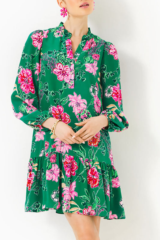 Floral Print Ruffled Hem Dress