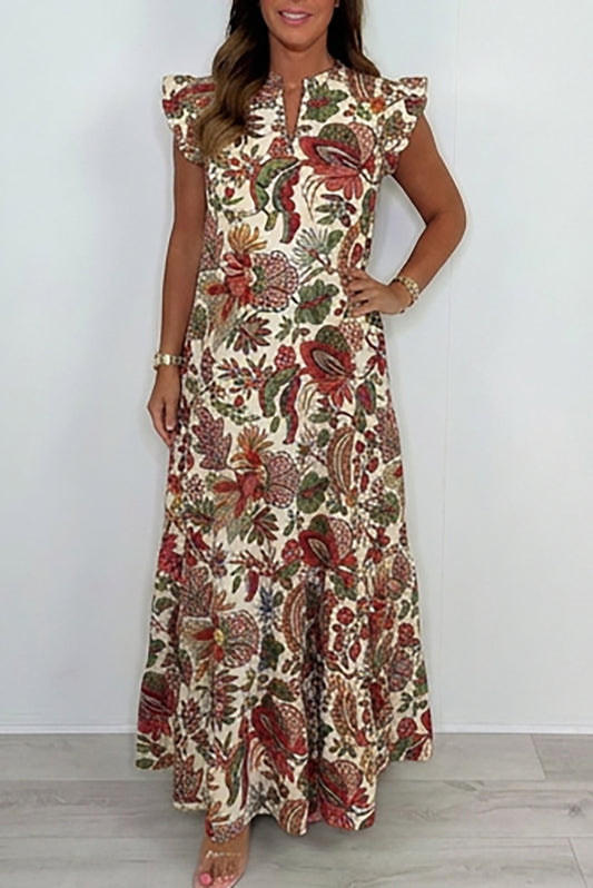 Ruffle Sleeve Floral Maxi Dress