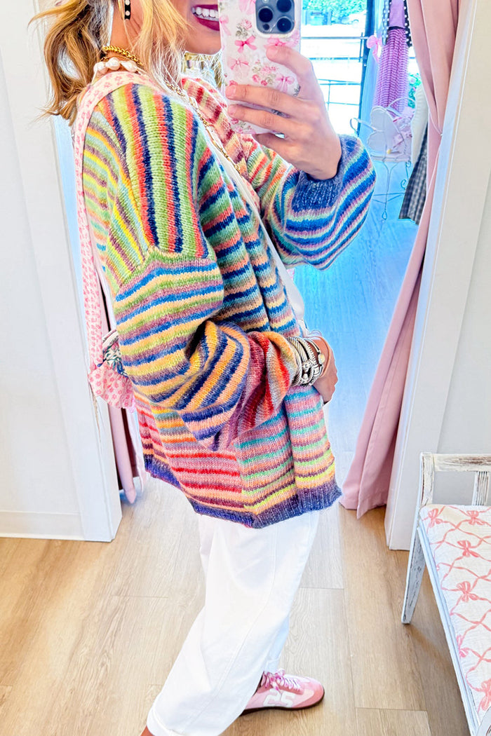 Rainbow Stripe Long Sleeve Cardigan