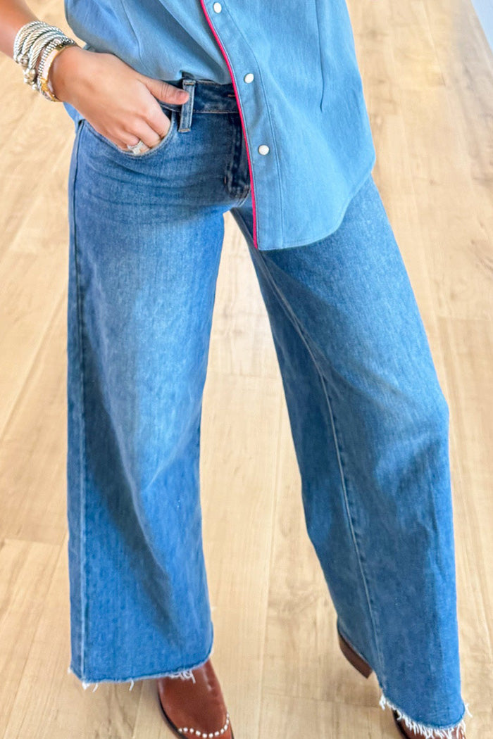 Raw Hem Wide Leg Denim Pants