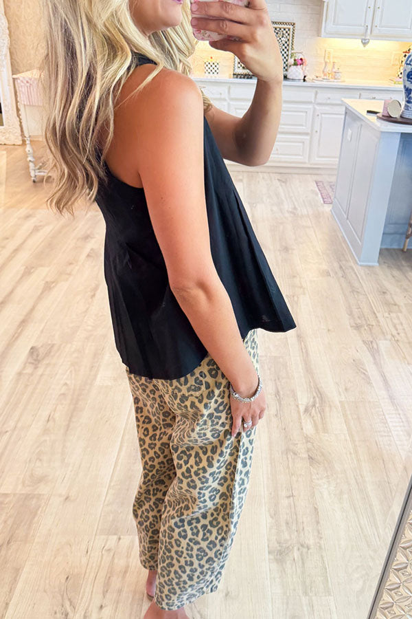 Leopard Drawstring Parachute Pants