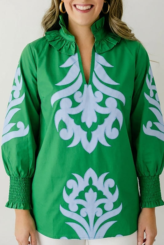 Ruffle Collar Lantern Sleeve Top