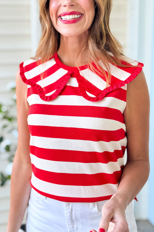 Striped Sleeveless Peter Pan Collar Top