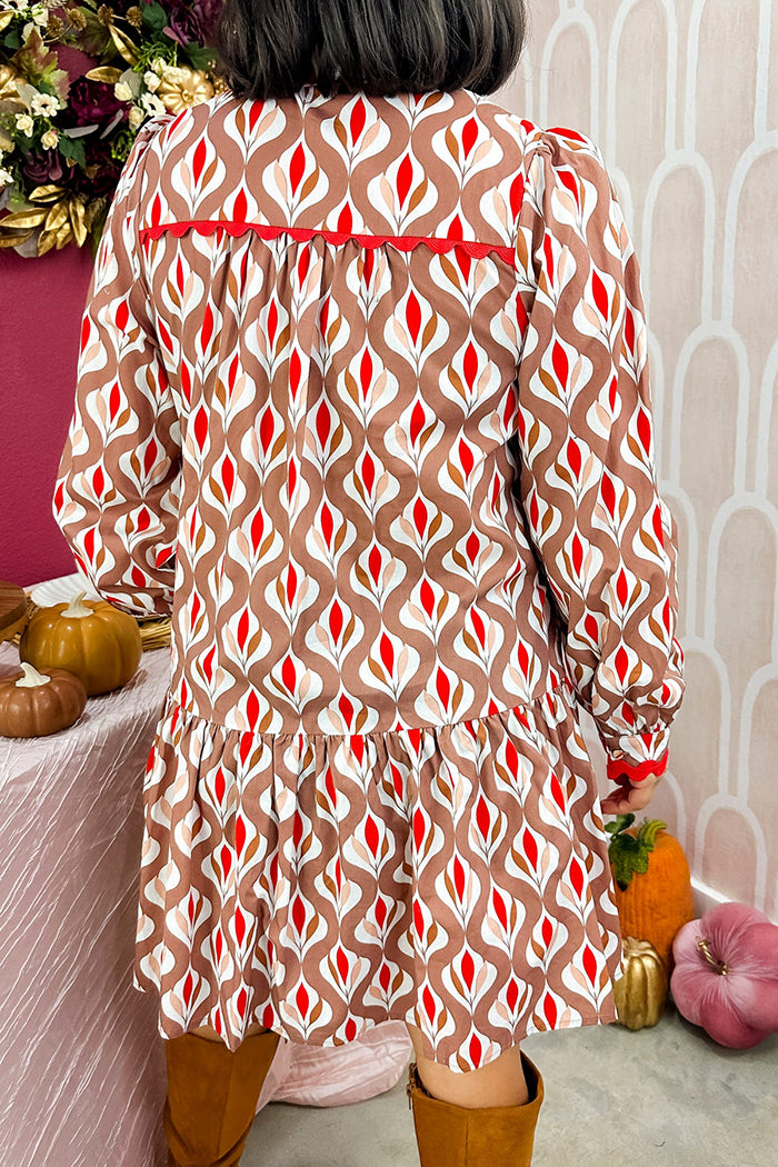 Casual Leaf-Pattern Shirt Dress