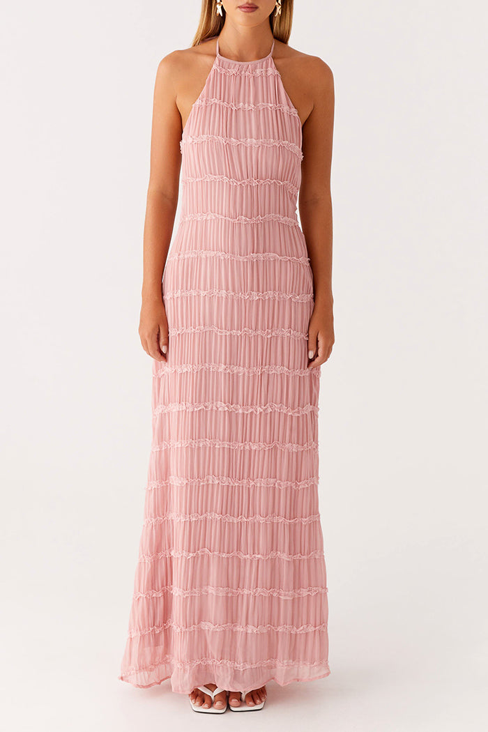 Tiered Halter Backless Maxi Dress