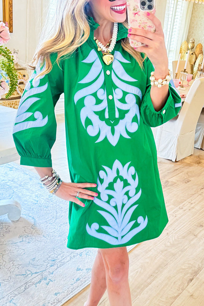 3/4 Sleeve Contrast Printed Dress