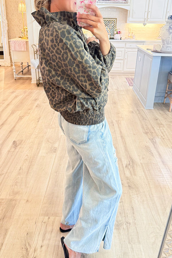 Casual Leopard Zip Up Jacket