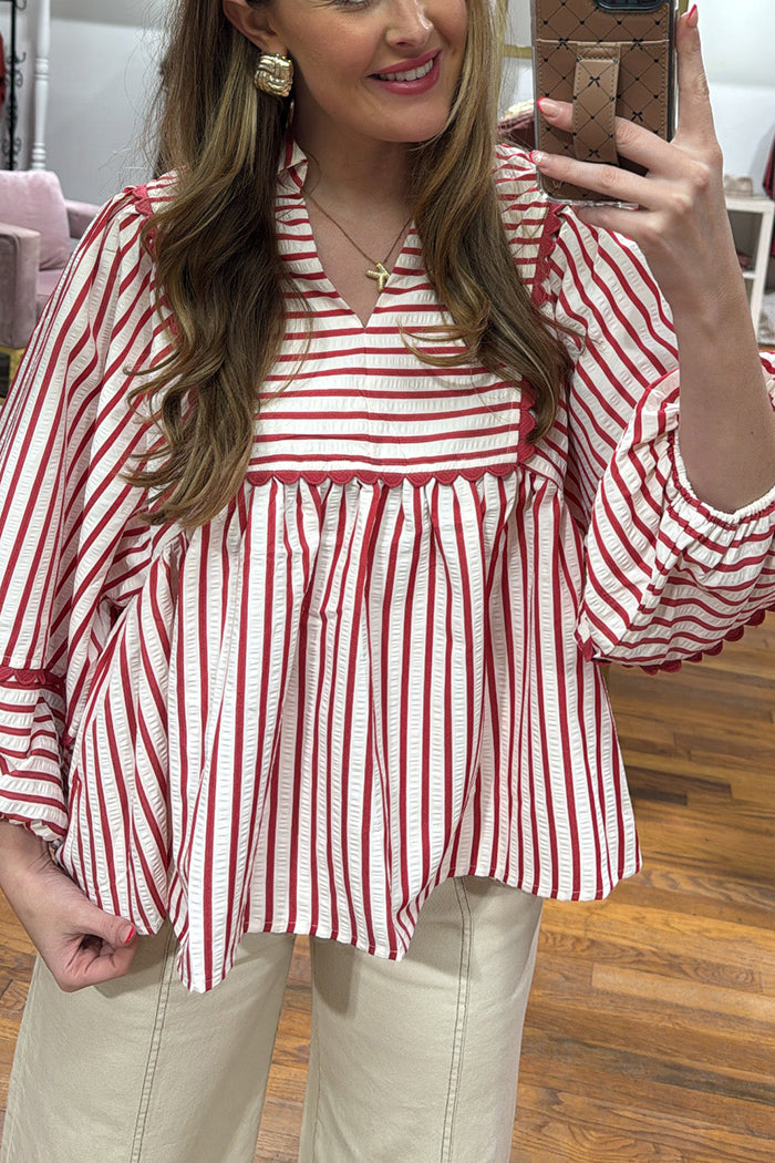 Trim Detail Stripe Blouse
