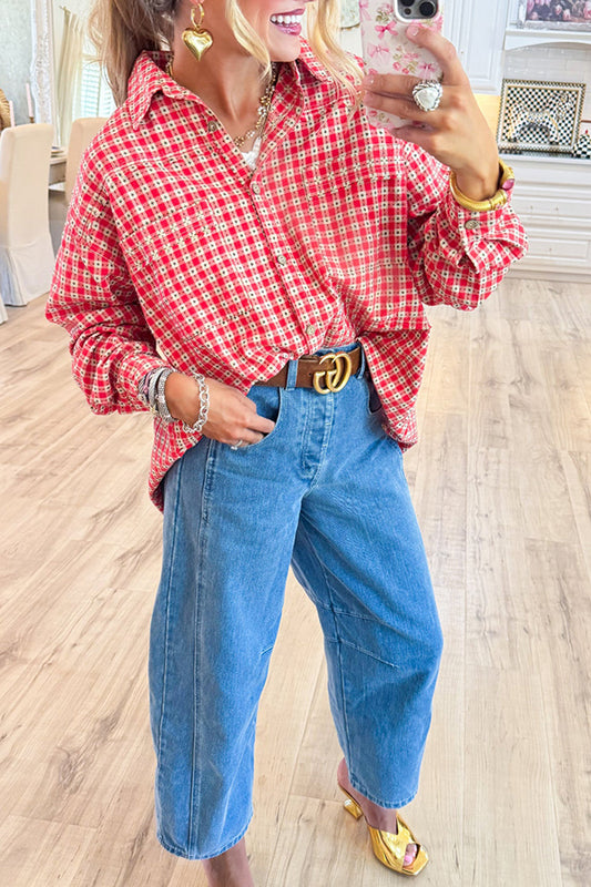 Boho Plaid Button Down Washed Shirt
