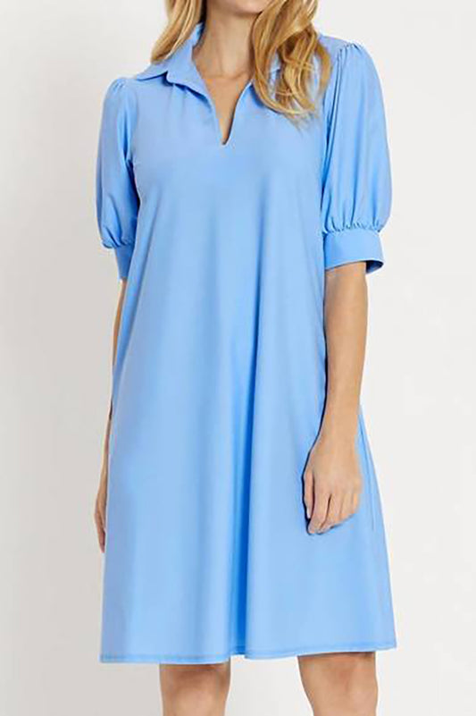 Pleated Sleeves Solid Color Dress