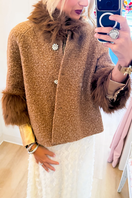 Mocha Boucle Fur Trim Jacket
