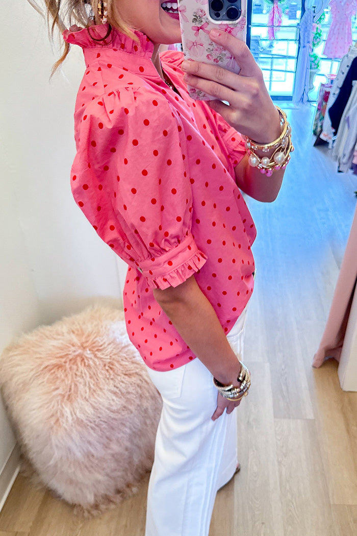 Ruffle Neck Polka Dot Top