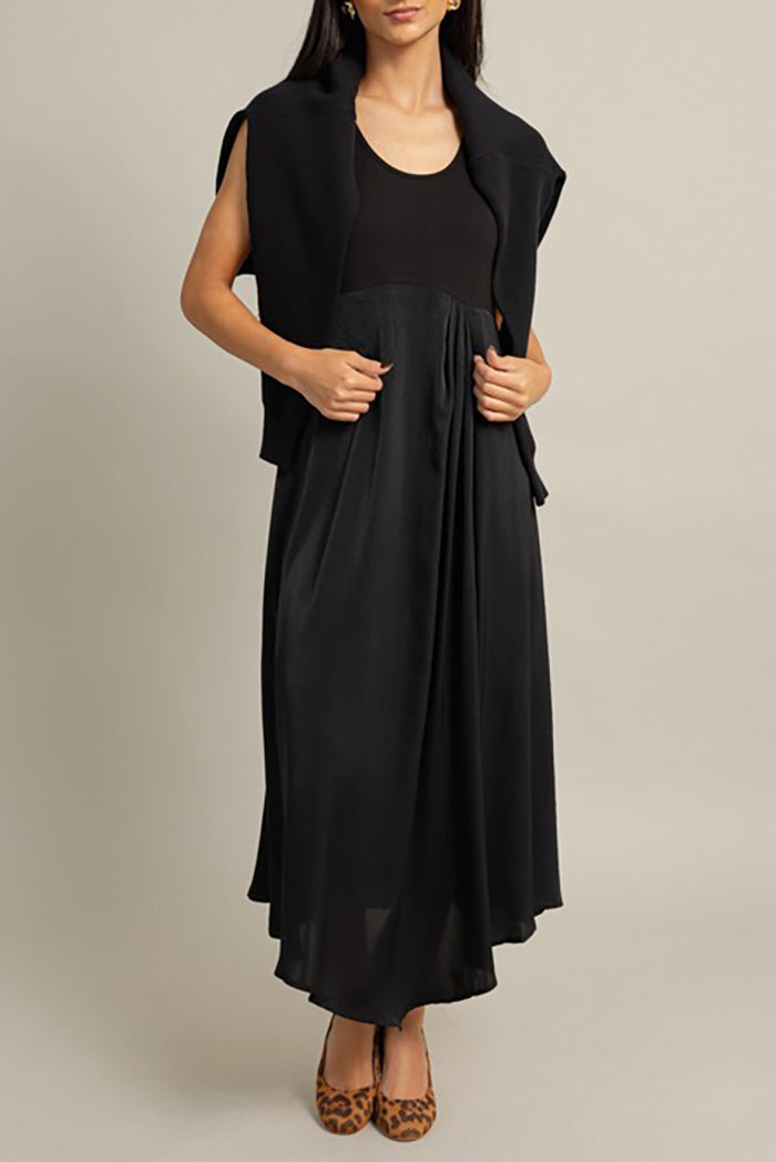 Black Sweater & Flowy Maxi Dress