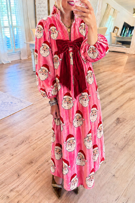 Fuchsia Pink Classic Santa Velvet Maxi Dress