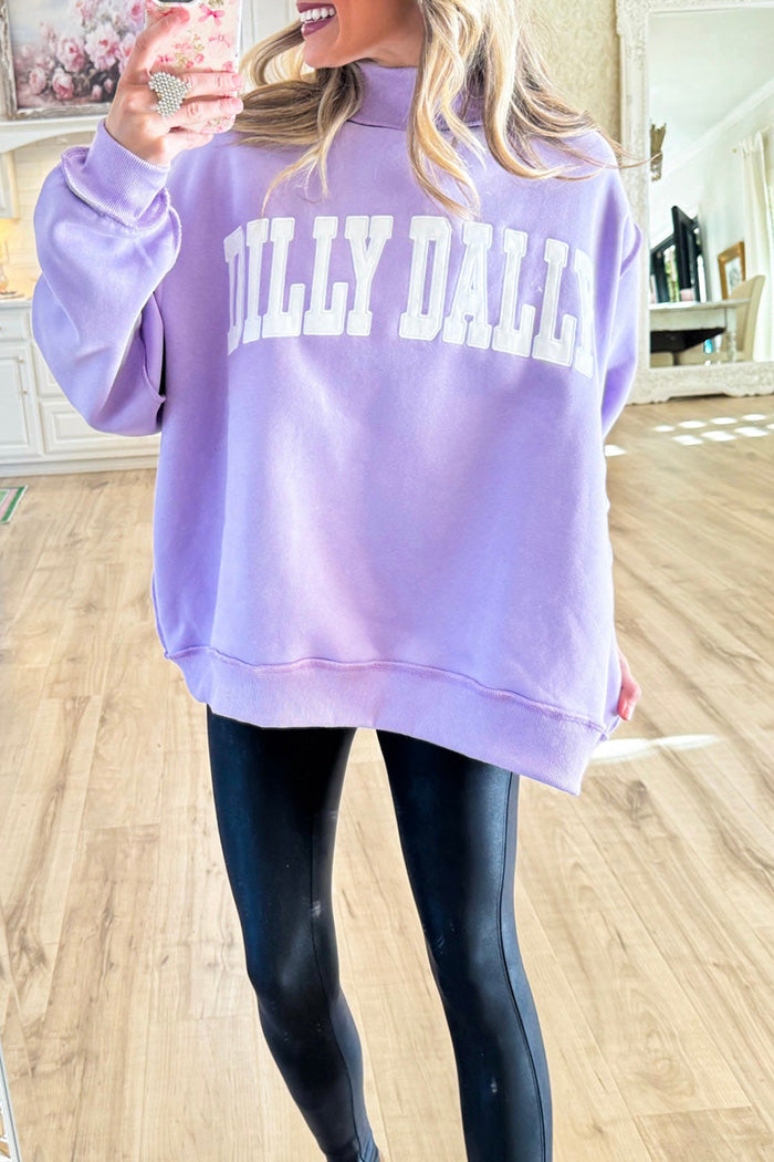 Mock Neck Embroidered Letter Sweatshirt
