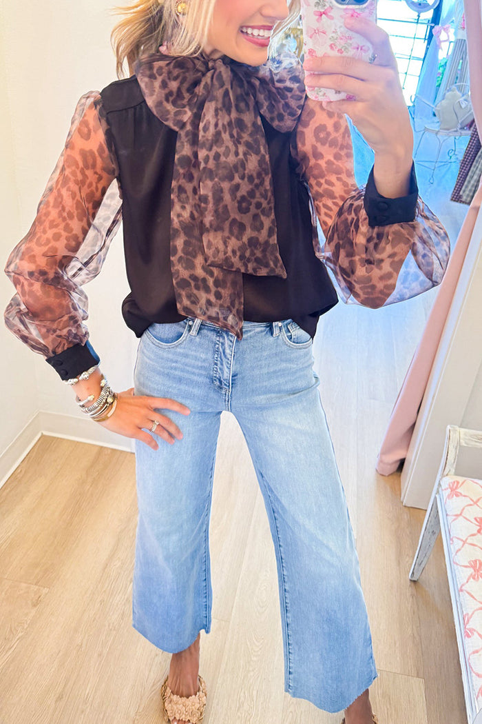 Leopard Removable Bow Button Top