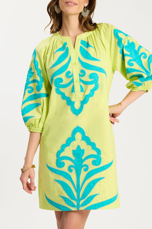 Lime Green Puff Sleeve Pocket Dress