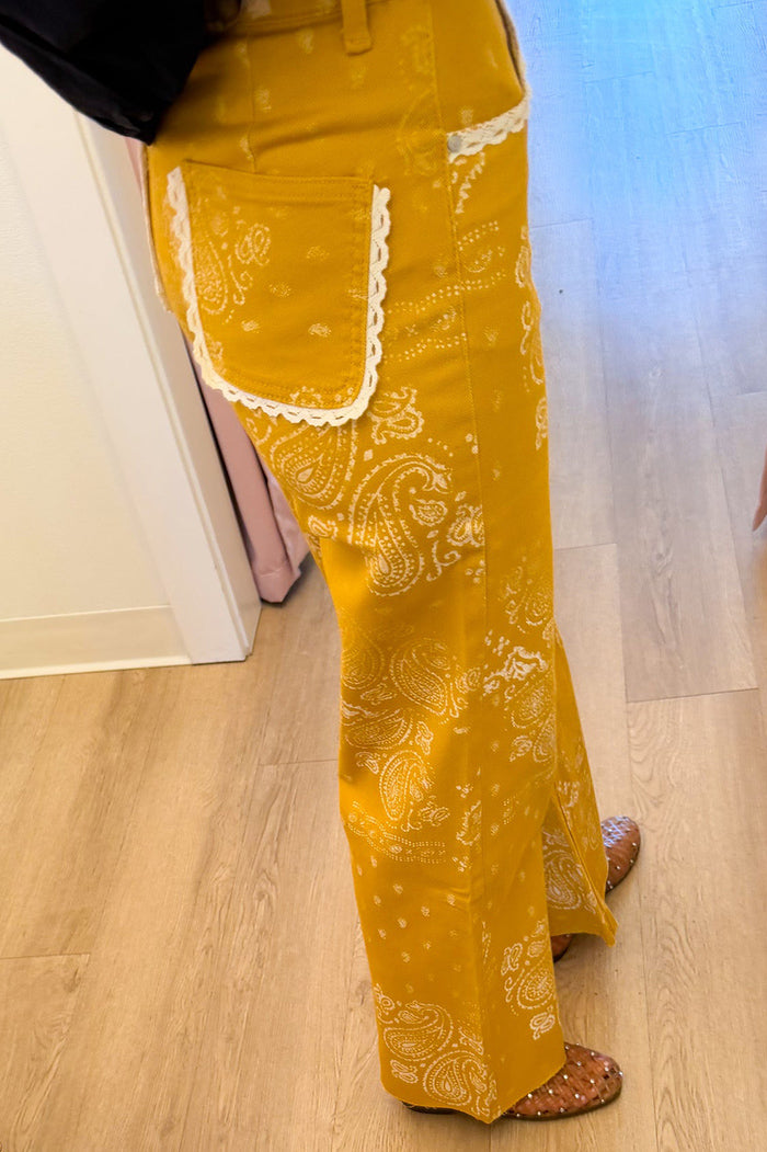 Yellow Paisley Bandana Wide Leg Pants