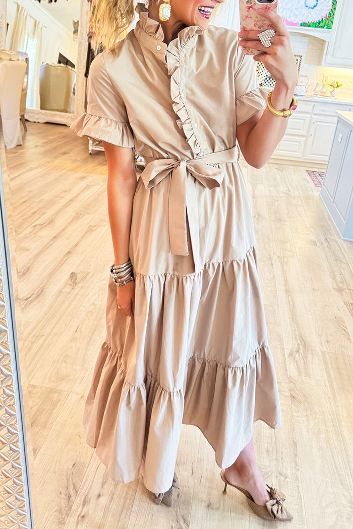 Tiered Ruffle Collar Midi Dress