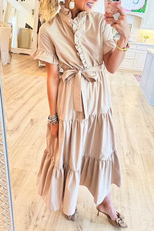 Tiered Ruffle Collar Midi Dress