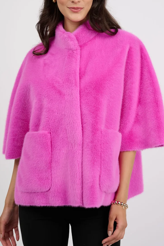 Stand Collar Faux Fur Pocket Caplet