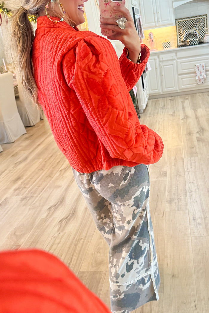 Casual Orange Flower Detail Jacket