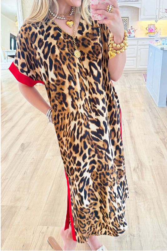 Leopard Print Side Slit Pocket Dress