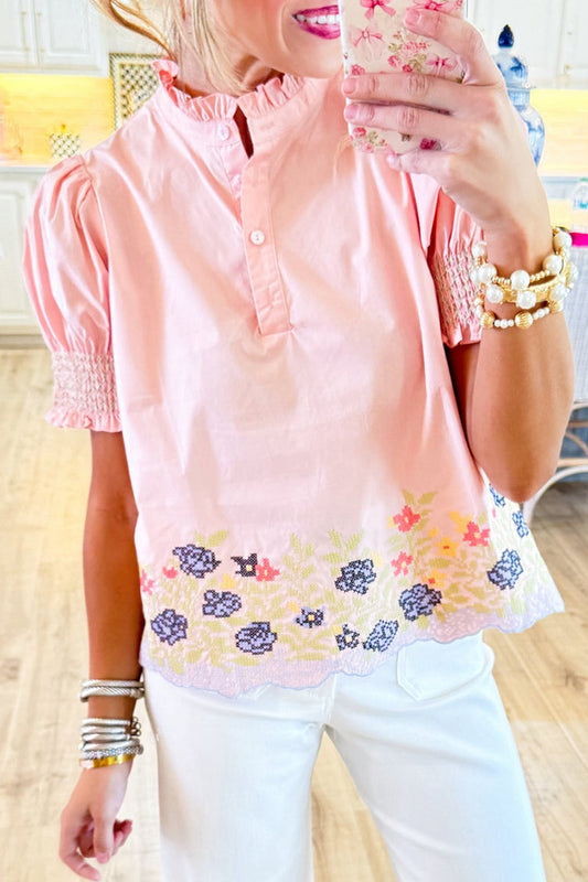 Floral Embroidered Puff Sleeve Top