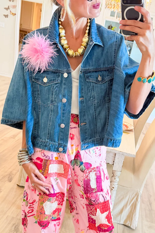 Half Sleeve Denim Cape Jacket