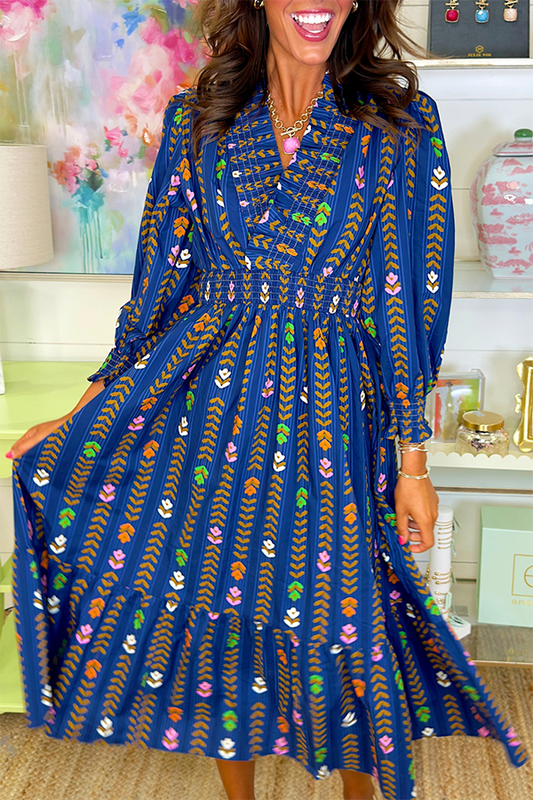 Pleated Collar Floral Dress