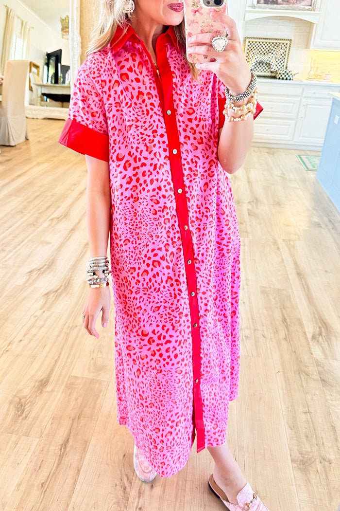Leopard Contrast Midi Dress